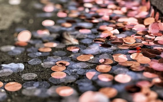 Close-up of copper-colored confetti